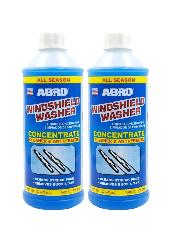 أبرو عبوة من قطعتين من سائل غسيل الزجاج الأمامي المركز من ABRO، منظف ومضاد للتجمد، 473 مل، سائل تنظيف زجاج خالٍ من الخطوط، يزيل الحشرات والغبار والقطران وبقايا الطريق، سائل غسيل لجميع الفصول - WW-516 - Image 1